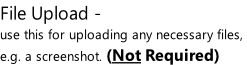 File Upload -  use this for uploading any necessary files,  e.g. a screenshot. (Not Required)